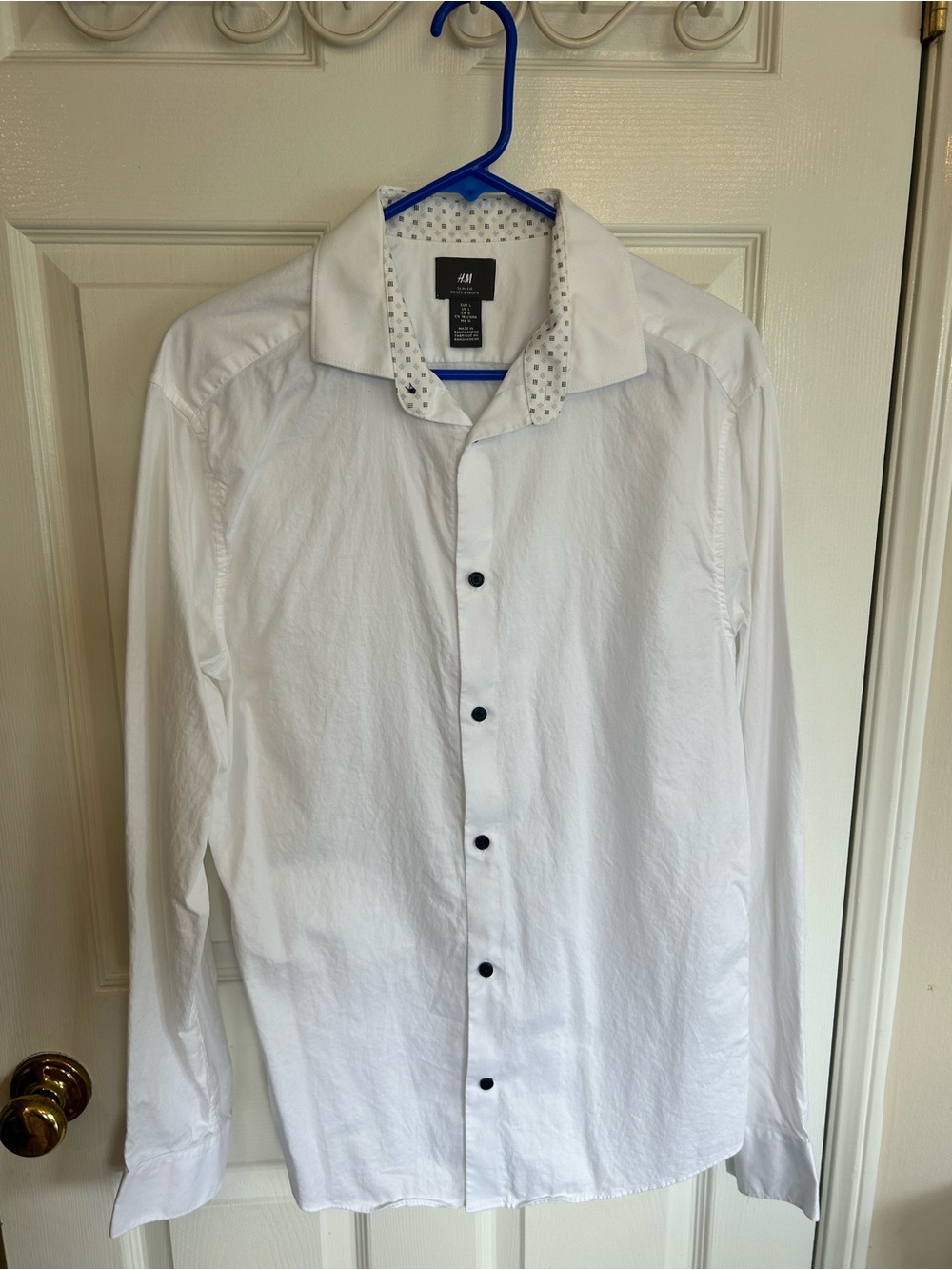 H&M White Men's Dress Shirt with Contrast Dot Lining